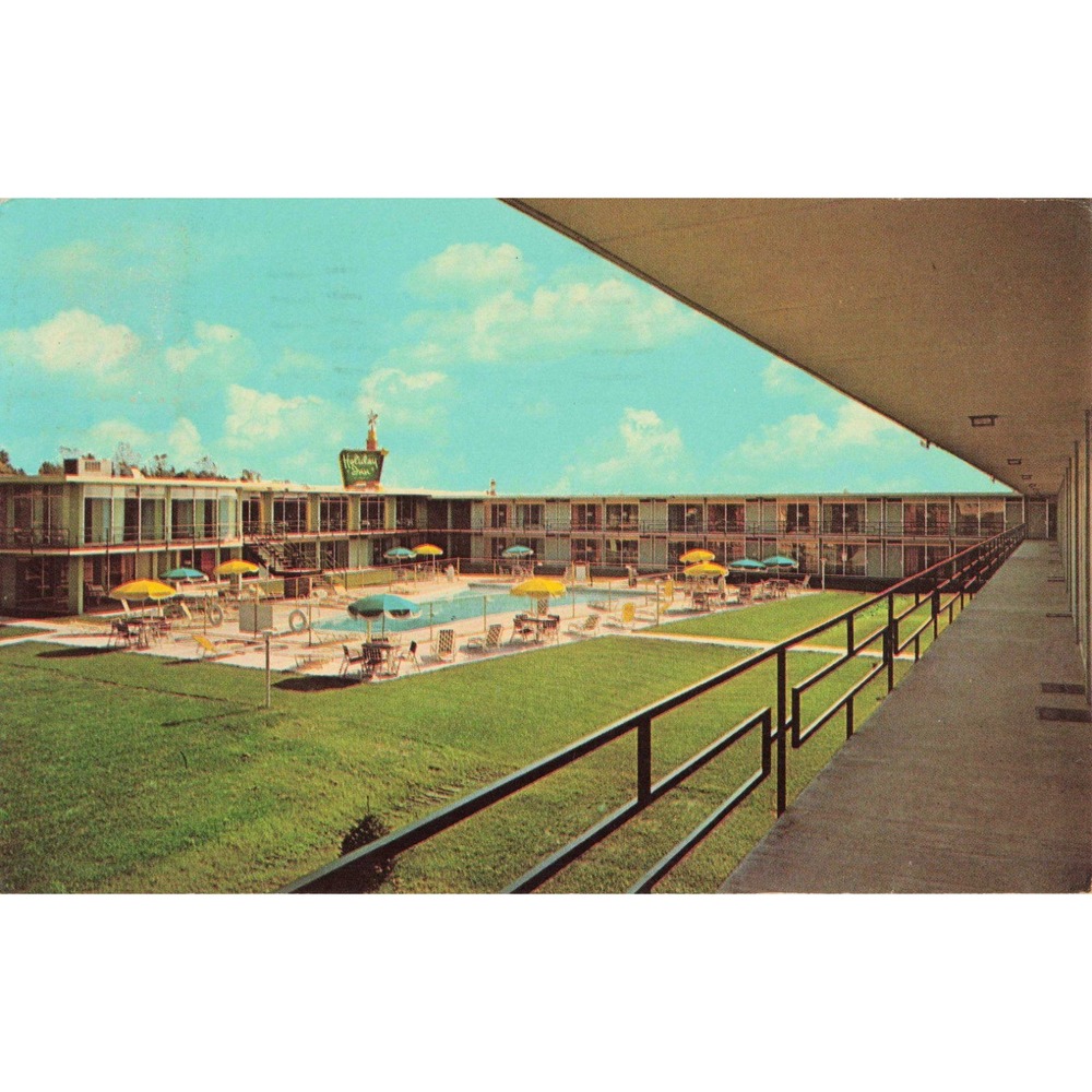 Vintage 1965 Holiday Inn Rockford Illinois Postcard Swimming Pool Great Sign VG - Picture 1 of 2